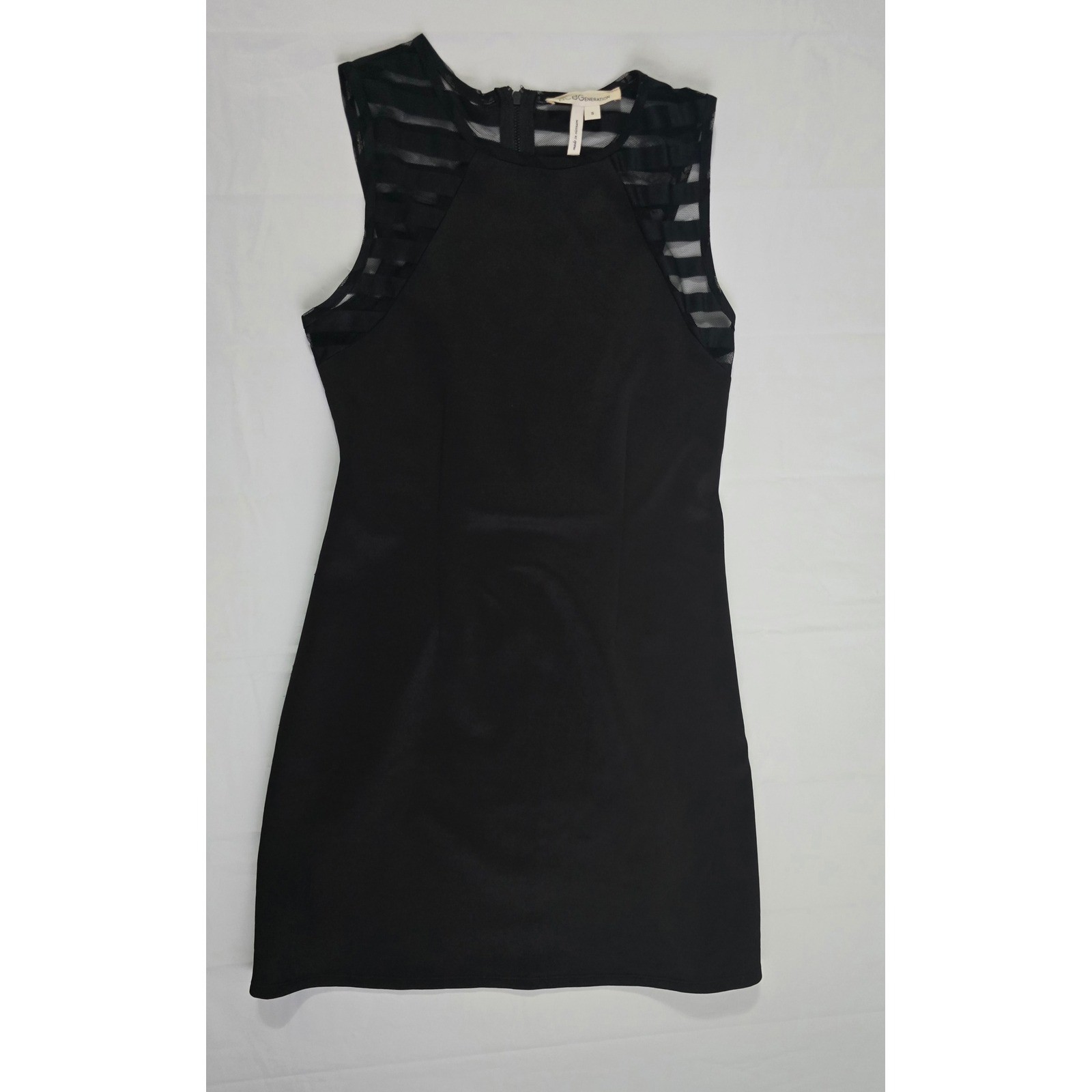 BCBGeneration Black Sleeveless Mesh Stripe Back Mini Dress Small