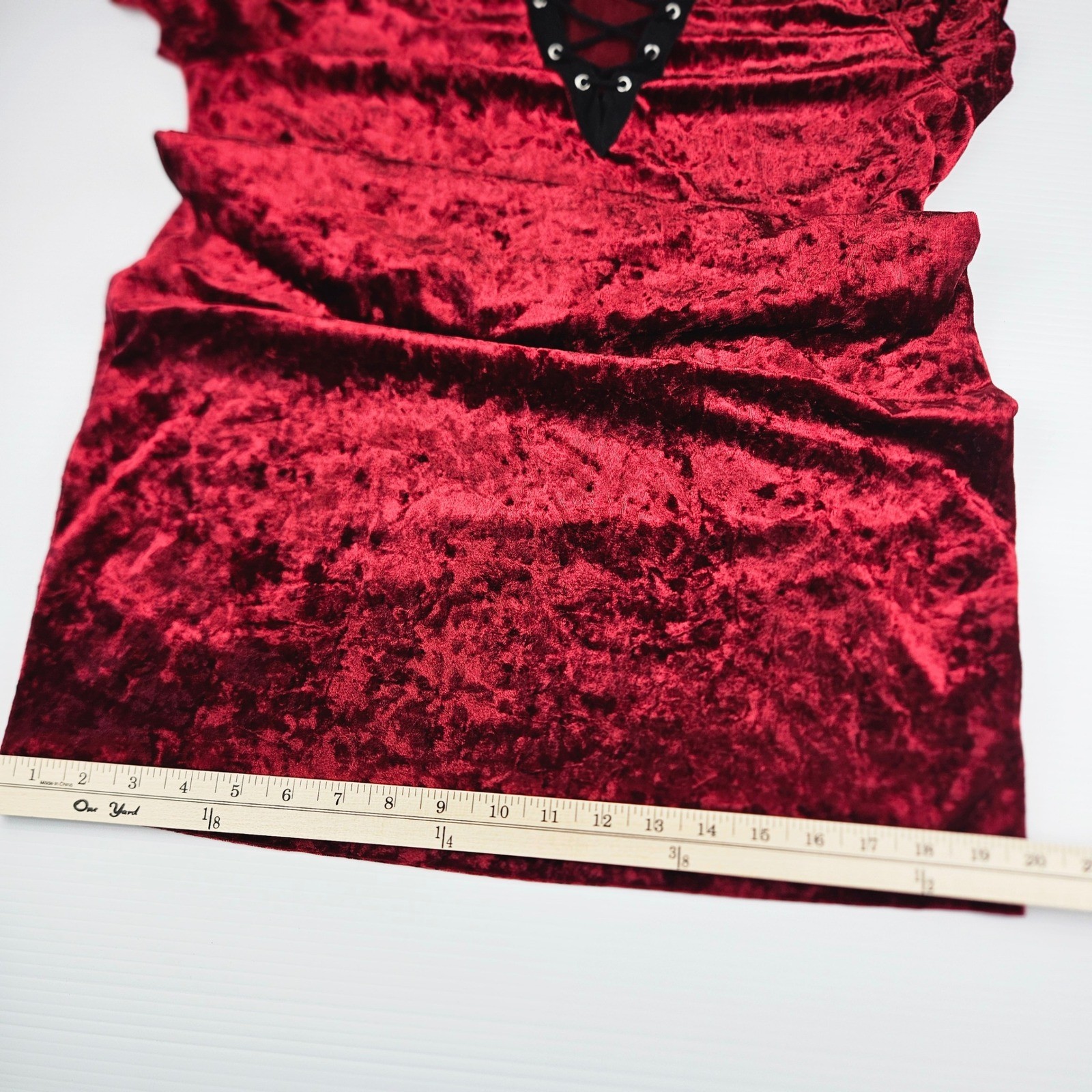 Adam Levine Red Crushed Velour Lace Up Mini Dress Short Sleeve Whimsigoth Y2K