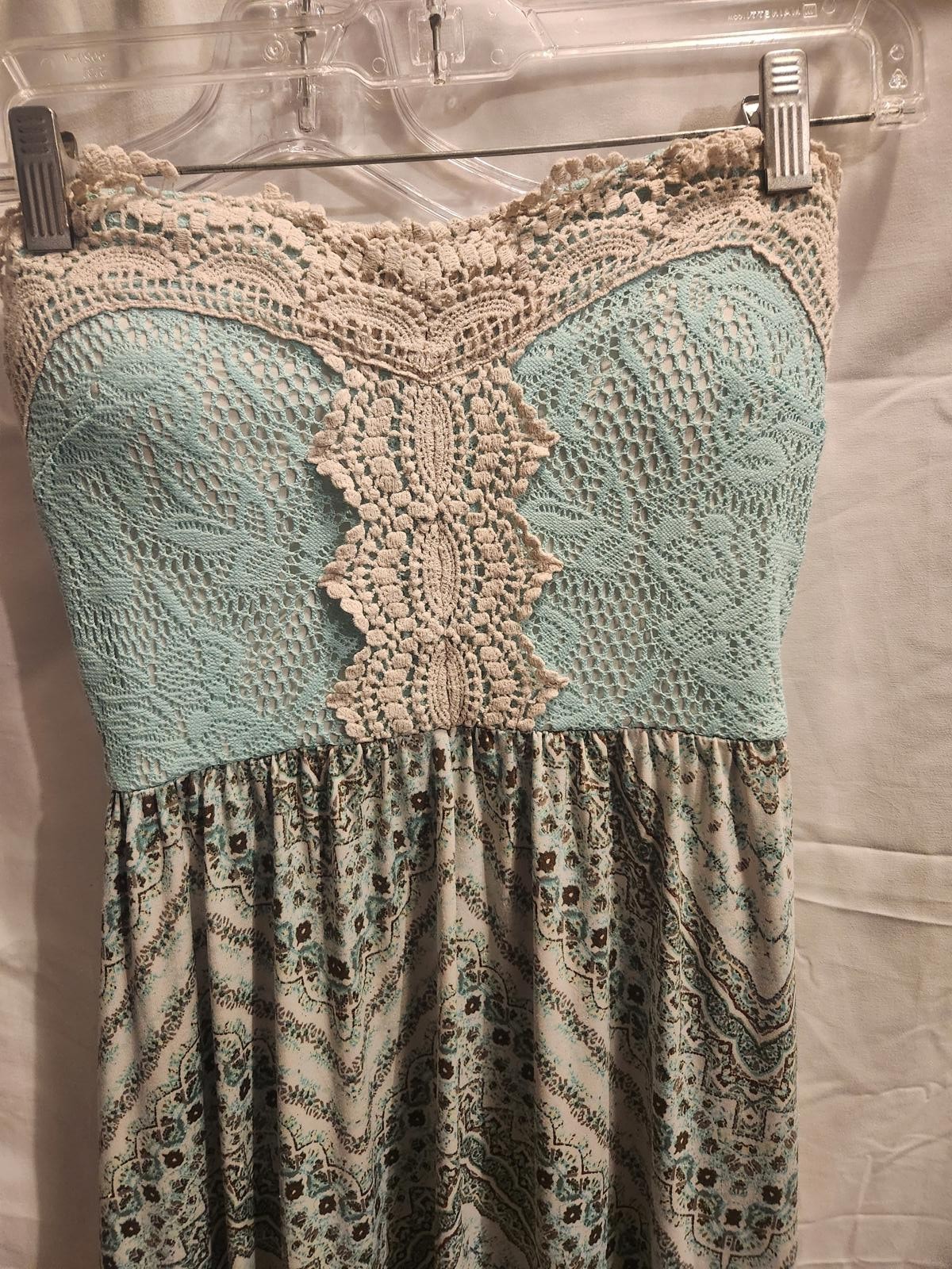 Y2K Vanity Lace Print Strapless Dress. Women’s Size Small. 52 inches long.