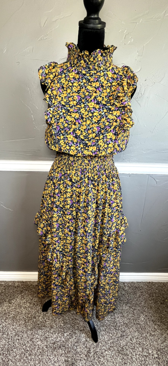 Lulus Women’s Size S Multicolor Short Sleeve Mock Turtleneck Midi Dress