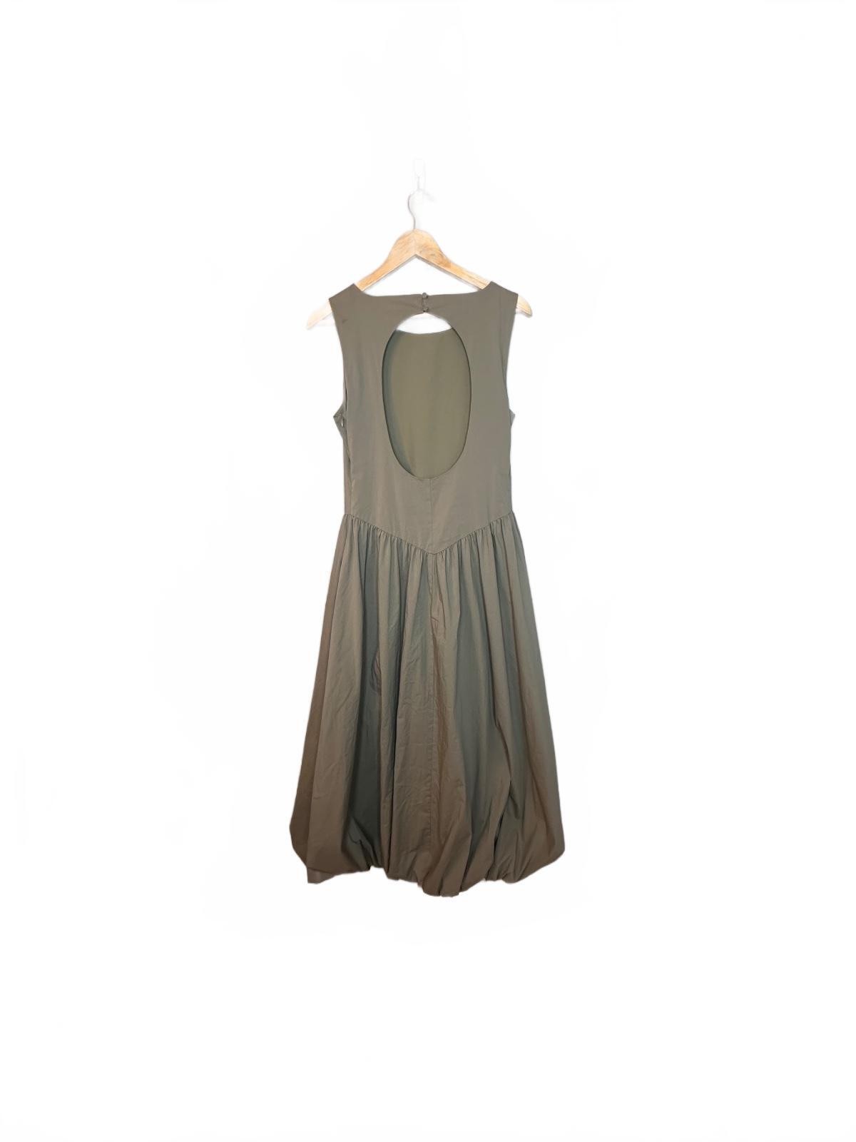 Camila Coelho Drop Waist Bubble Hem Open Back Midi/Maxi Dress in Sage Green M