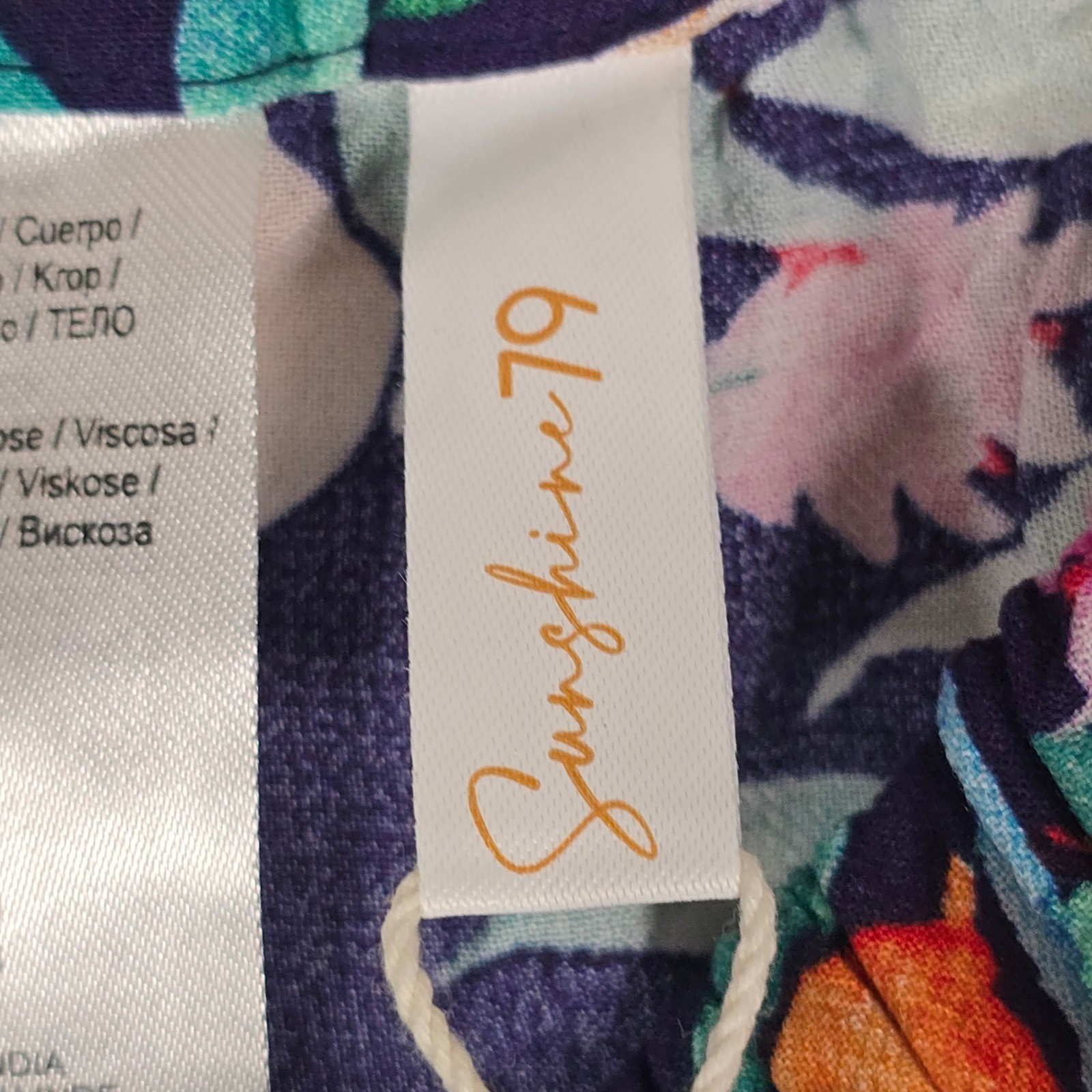 Sunshine 79 Womens Navy Blue Citrus Orange Print Mini Dress SN2SD34 Medium NWT