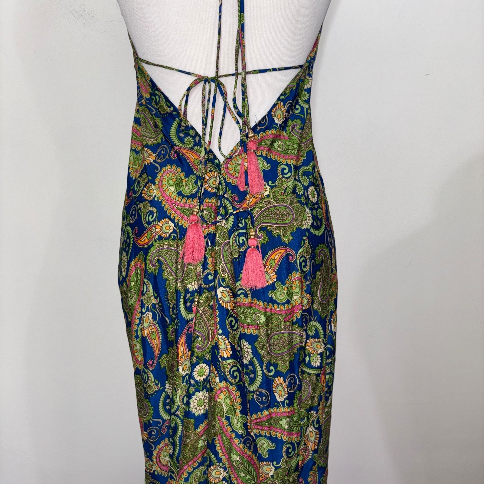 Swarna Greece ONE SIZE Paisley Print Maxi Dress Open Back Halter Plunge