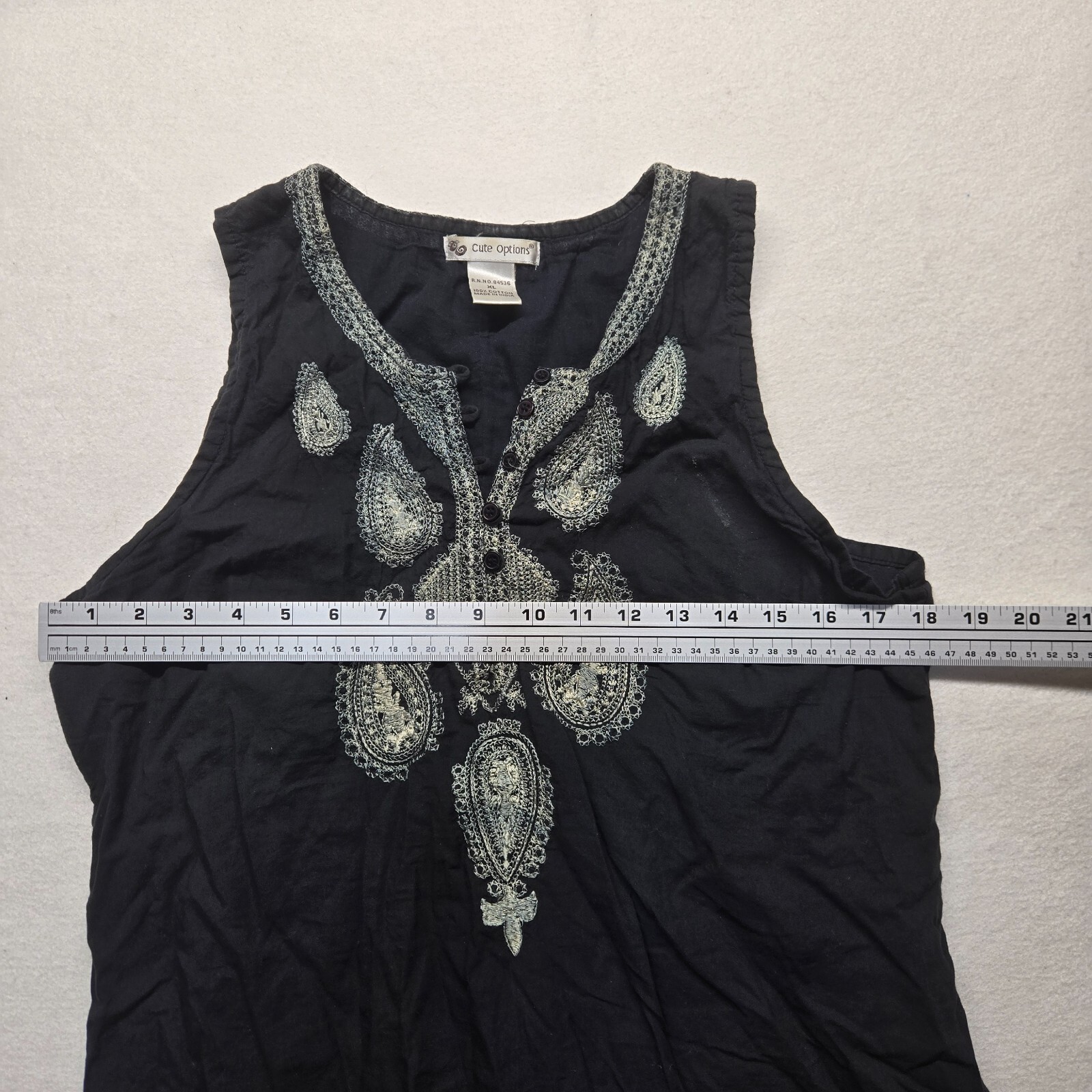 Cute Options Black Sleeveless Embroidered Shirt Cotton Dress Adult Size XL