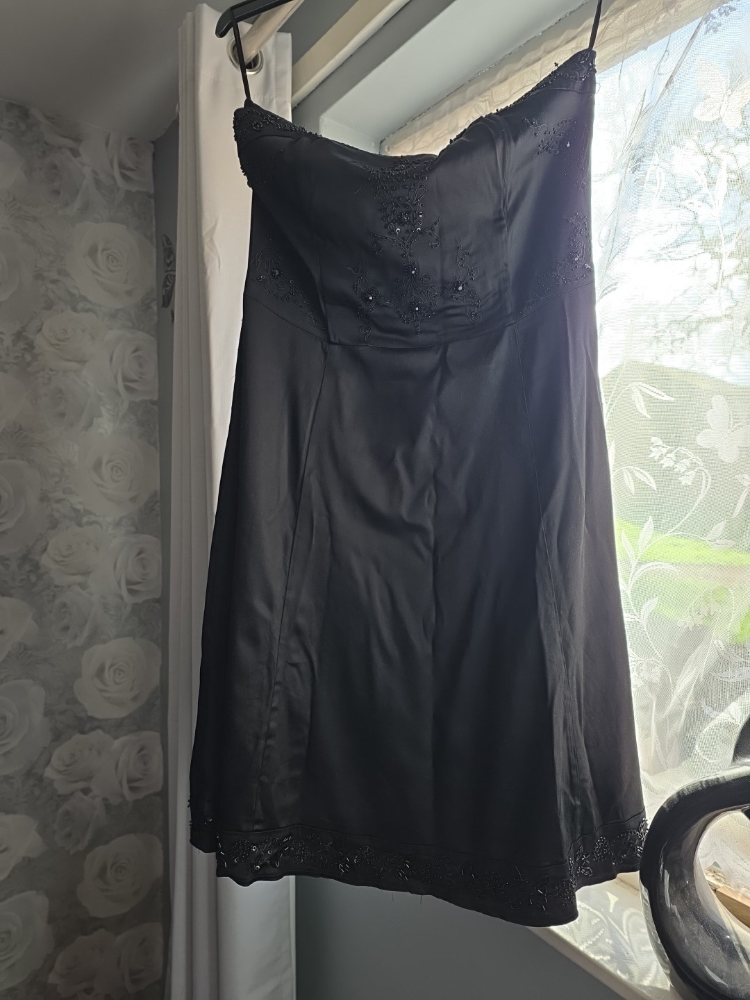 Black Strapless Dress With Embroidery Detail