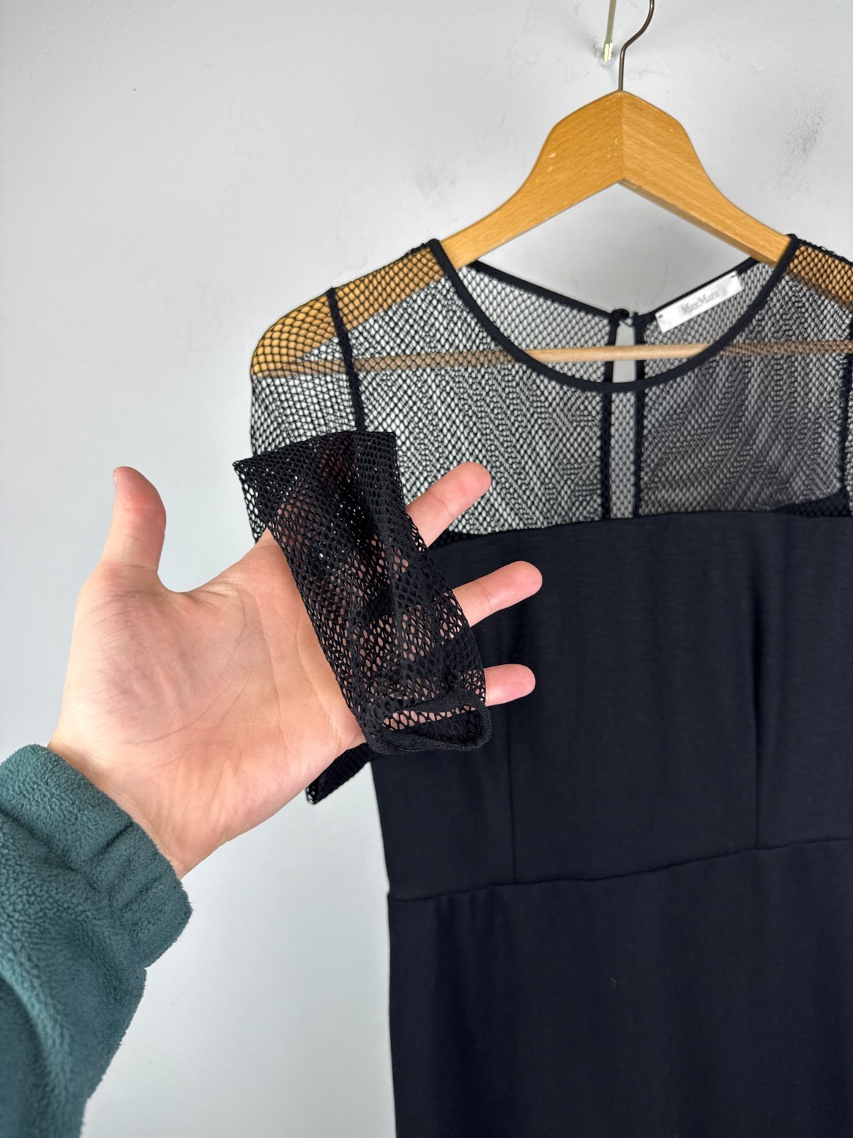 Max Mara Omelia Fishnet Wool Nlend Jersey Dress Midi Black EU 42 Size