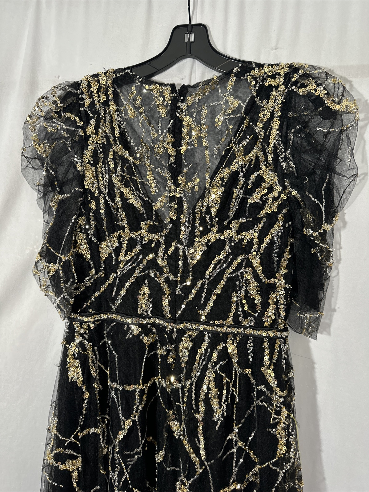 NWT Mac Duggal [ 8 ] 20428 Embellished Gathered Puff Sleeve Wrap Gown Blac J1484