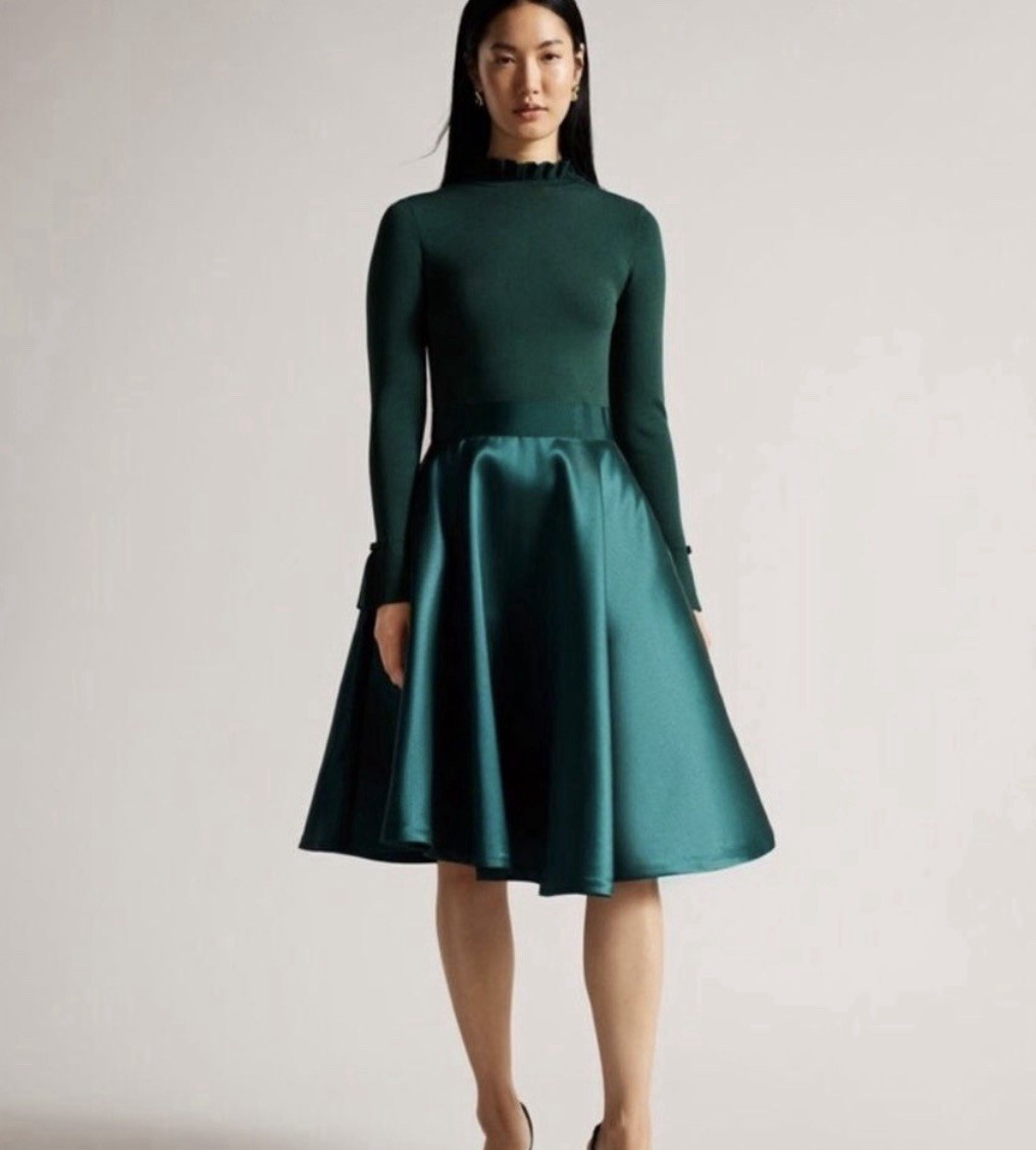 Ted Baker Zadi Dress Party Cocktail Classic Knit Long Sleeve Green Sz 3 US 8NWT