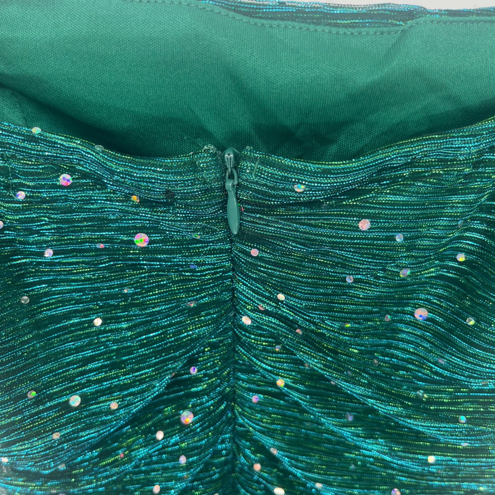 Lulus Mini Dress Womens 2 Green Ruched Rhinestone Glitter Party Bodycon