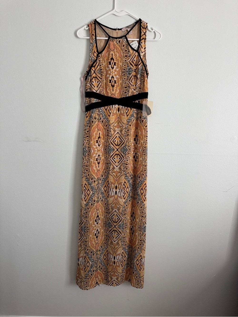 Forever 21 Orange/Peach Long Length Dress with Black Trim XS