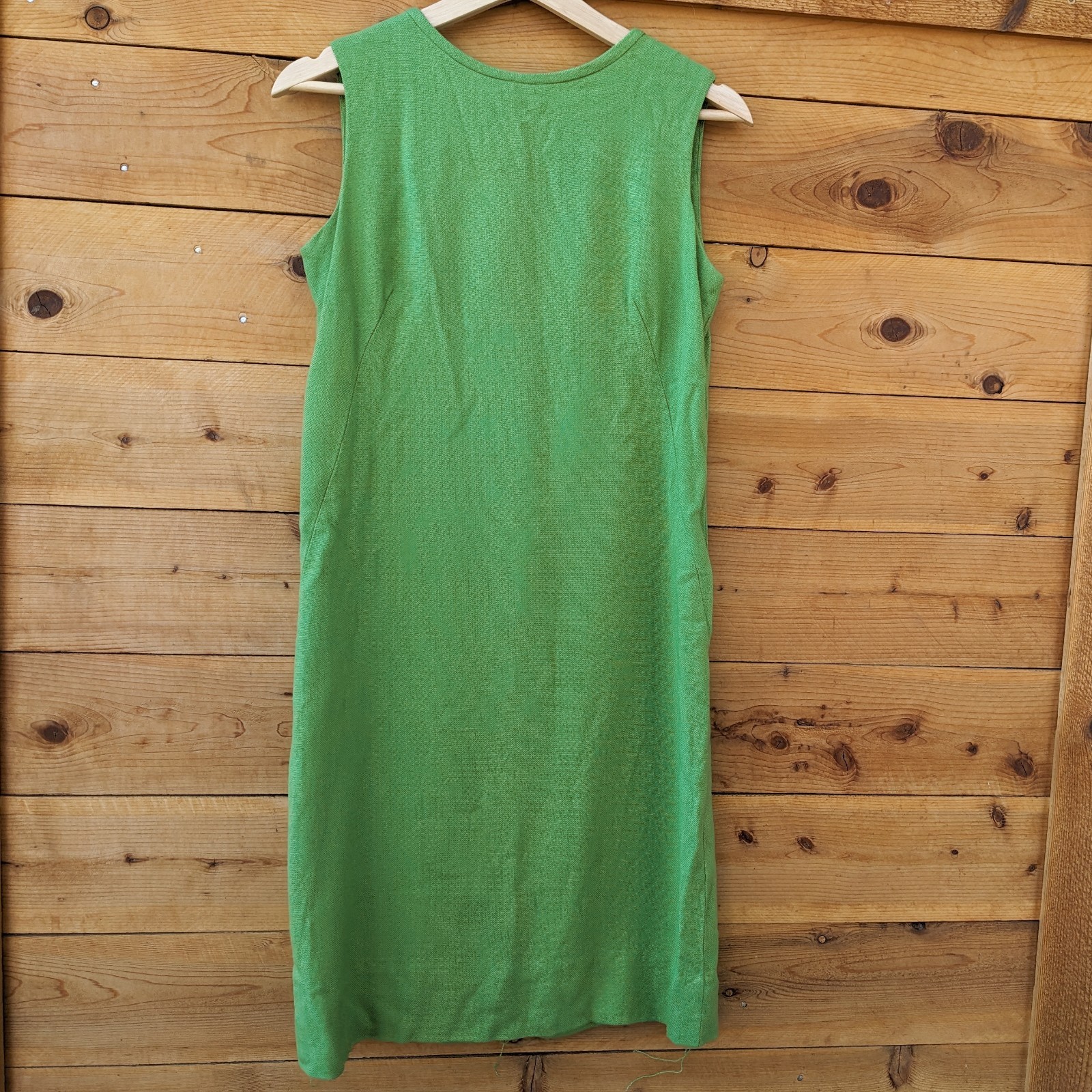 Vintage 1960s Mod Linen Sheath Dress Small Green Mini Knee Length 60s Twiggy