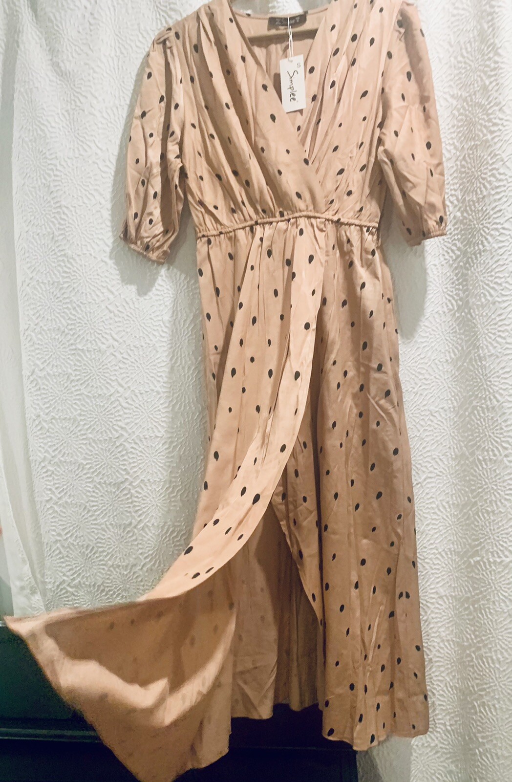 Simplee Polka Dot Split Long Dress Size S / Length 49 Inches