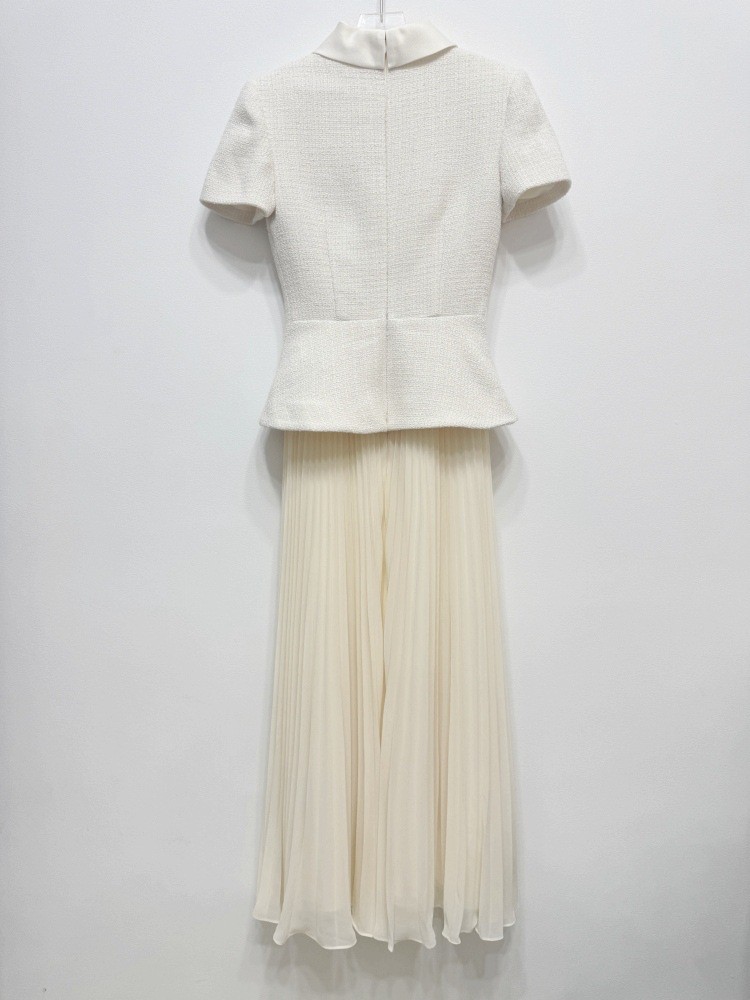 Self-Portrait Tweed Splicing Chiffon Pleated Women’s Short sleeves Dresses