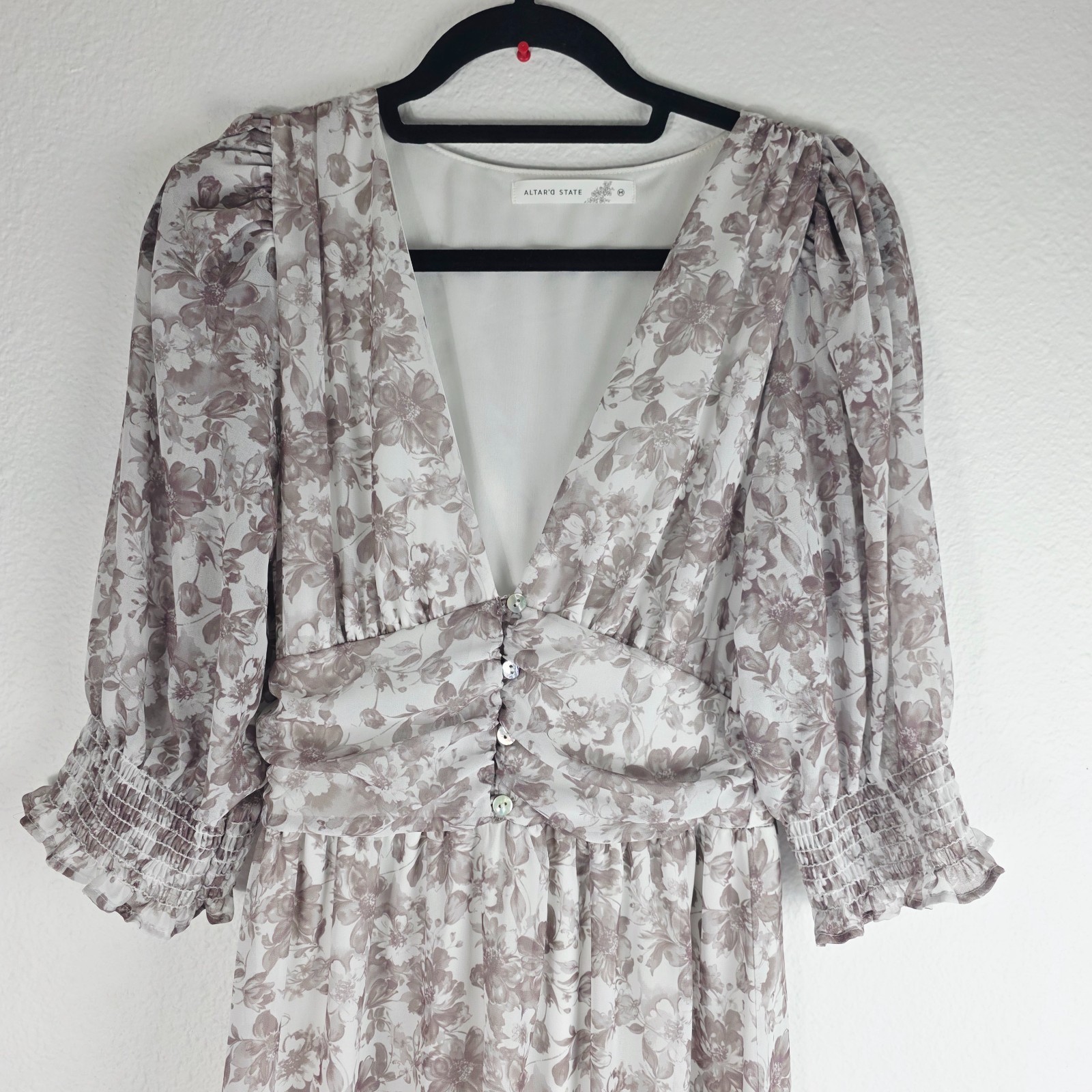 Altar’d State Prairie Floral Cuffed Puff Sleeve Maxi Dress Medium Tiered Cottage