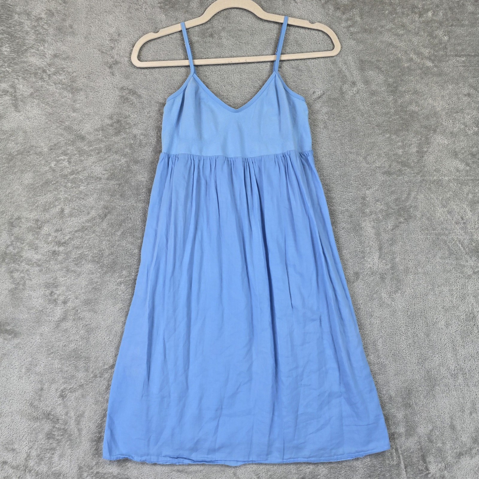Theory Dress Womens M/L Blue V Neck Knit Bodice Cotton Midi Strappy Sundress