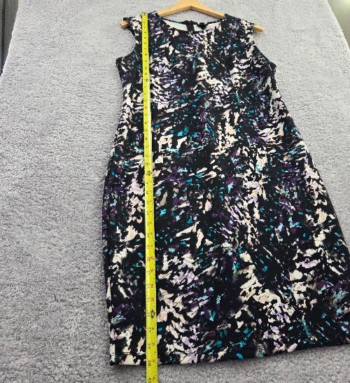 Mossimo Abstract Midi Sheath Sleeveless Dress XL Black Stretch Back Zip Career