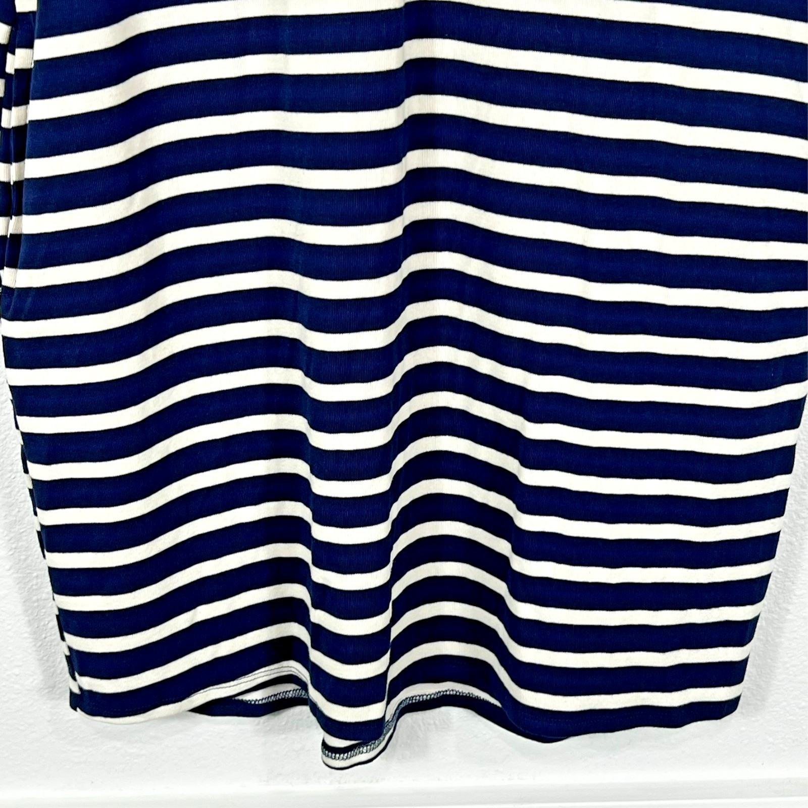 Cherish Shift Dress Navy Striped Pockets V-Neck Stretch USA Women’s Small