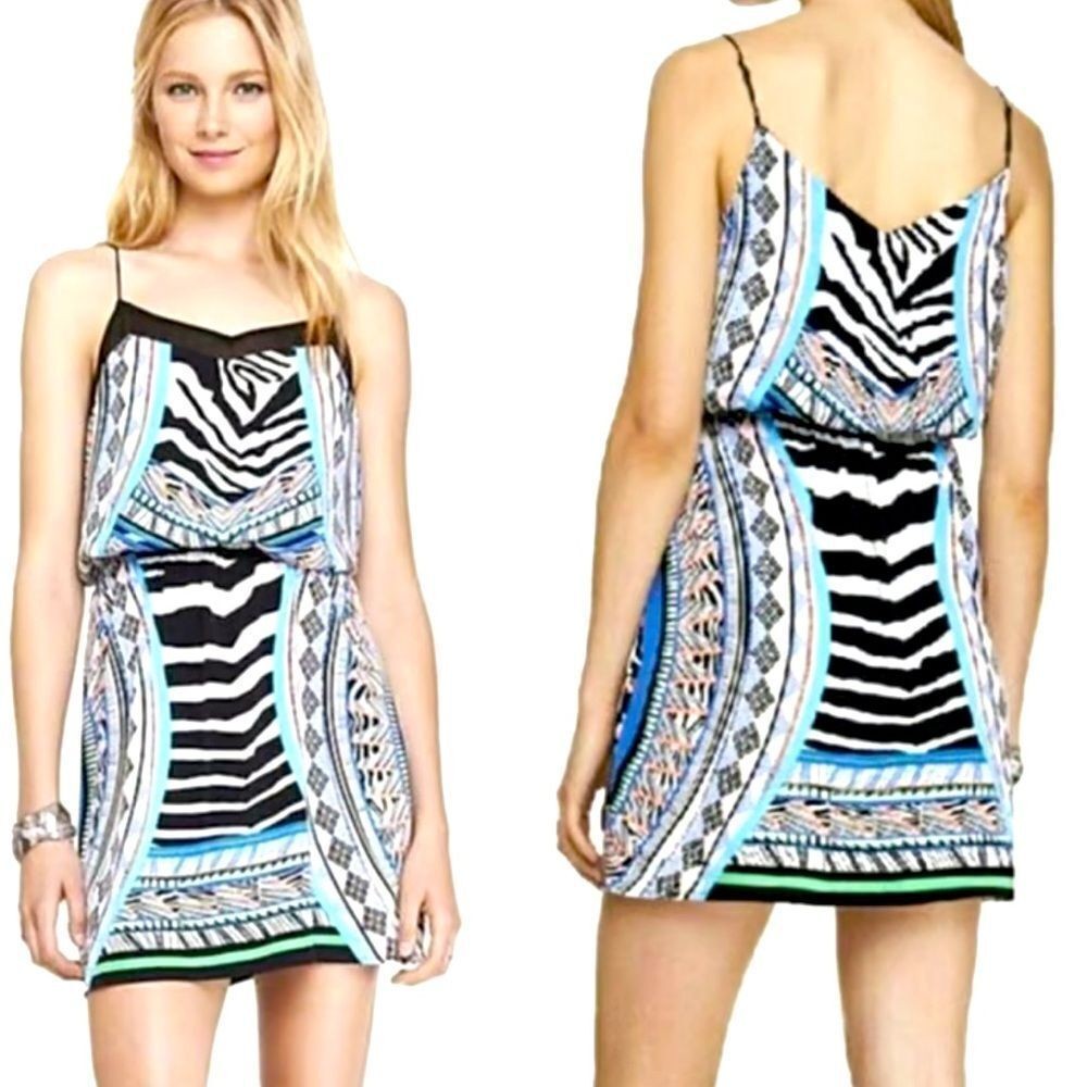 EXPRESS Zebra Geometric Print Mini‎ Slip Dress w/ Elastic Waist, Medium