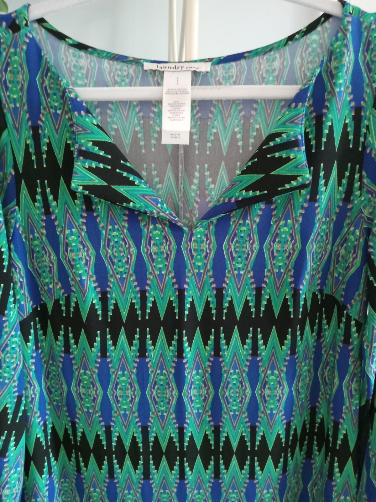Laundry by Design Geometric Ikat Shift Dress Blue Green Sz 8 Mod Resort Vacation