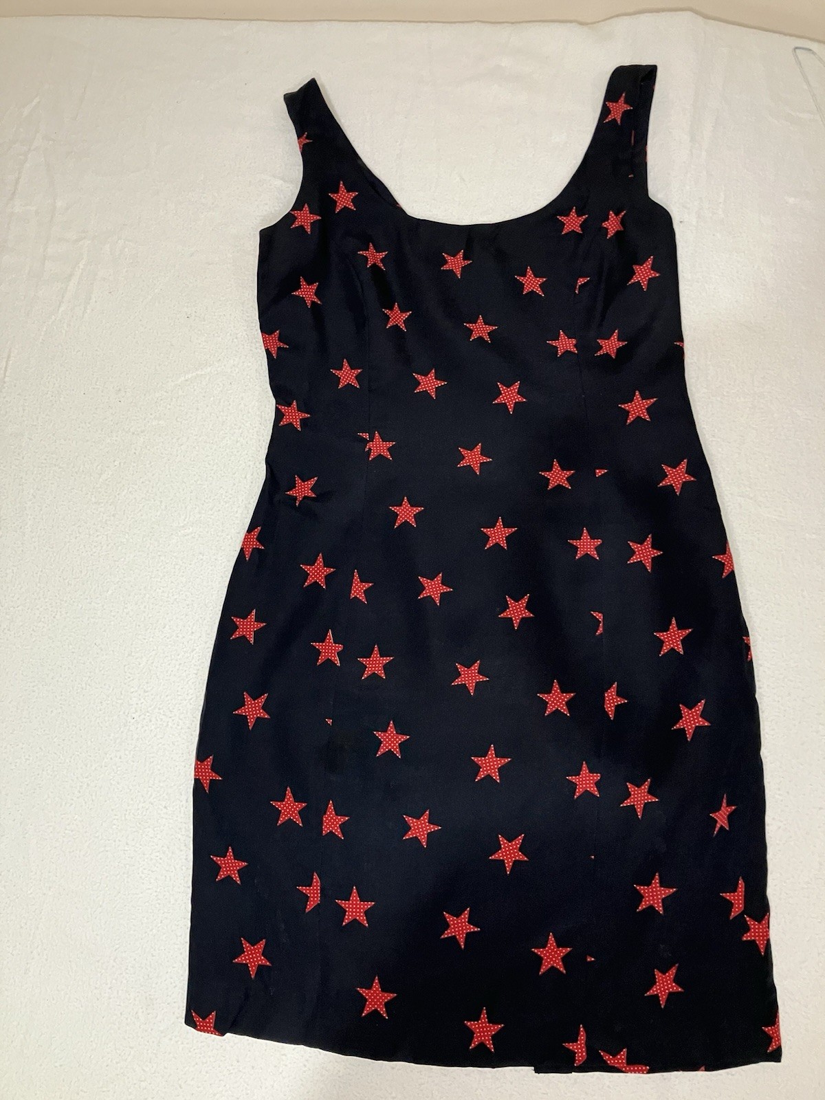 Finity Studio Silk Sleeveless Mini Dress Navy W/Red Star Print Size 4