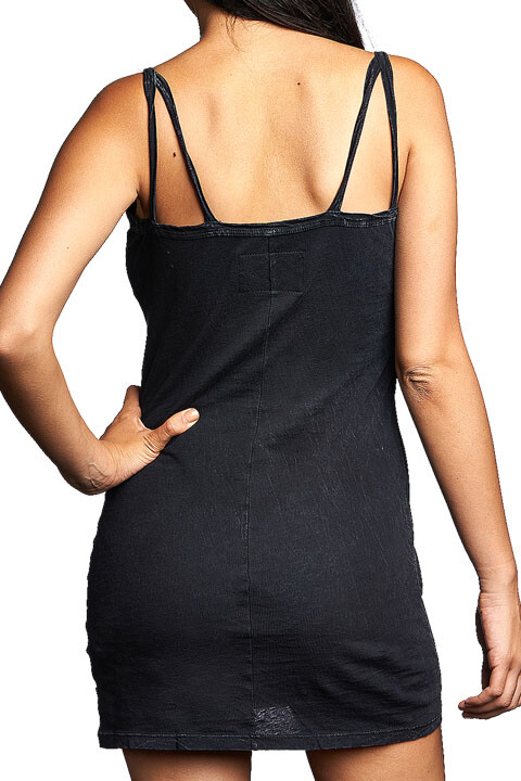 Affliction Standard Double Strap Women V-Neck Tank Halter Dress Solid Black S-XL