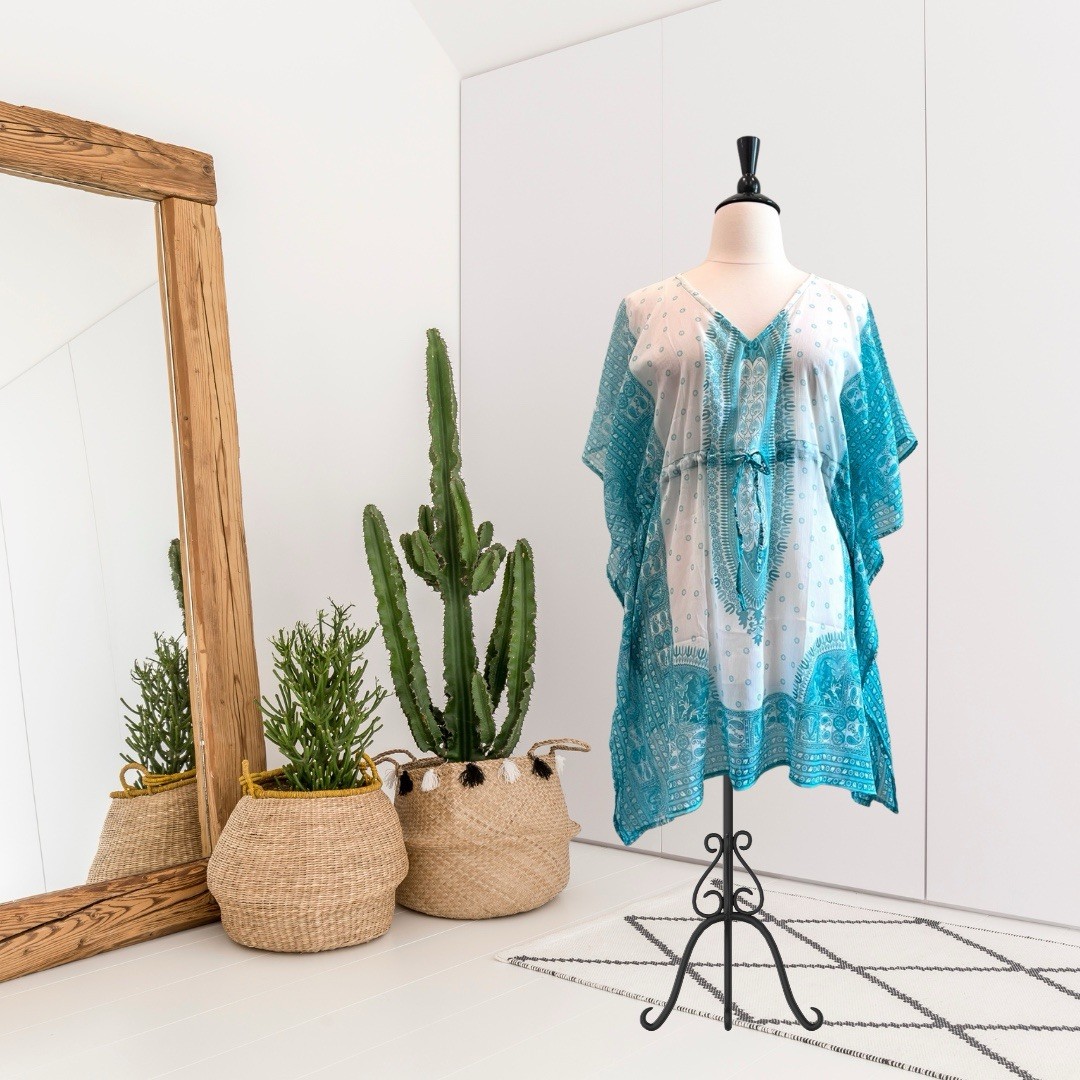 Creations Womens Free Size Paisley Semi-Sheer Lightweight Kaftan Swim Cover Teal