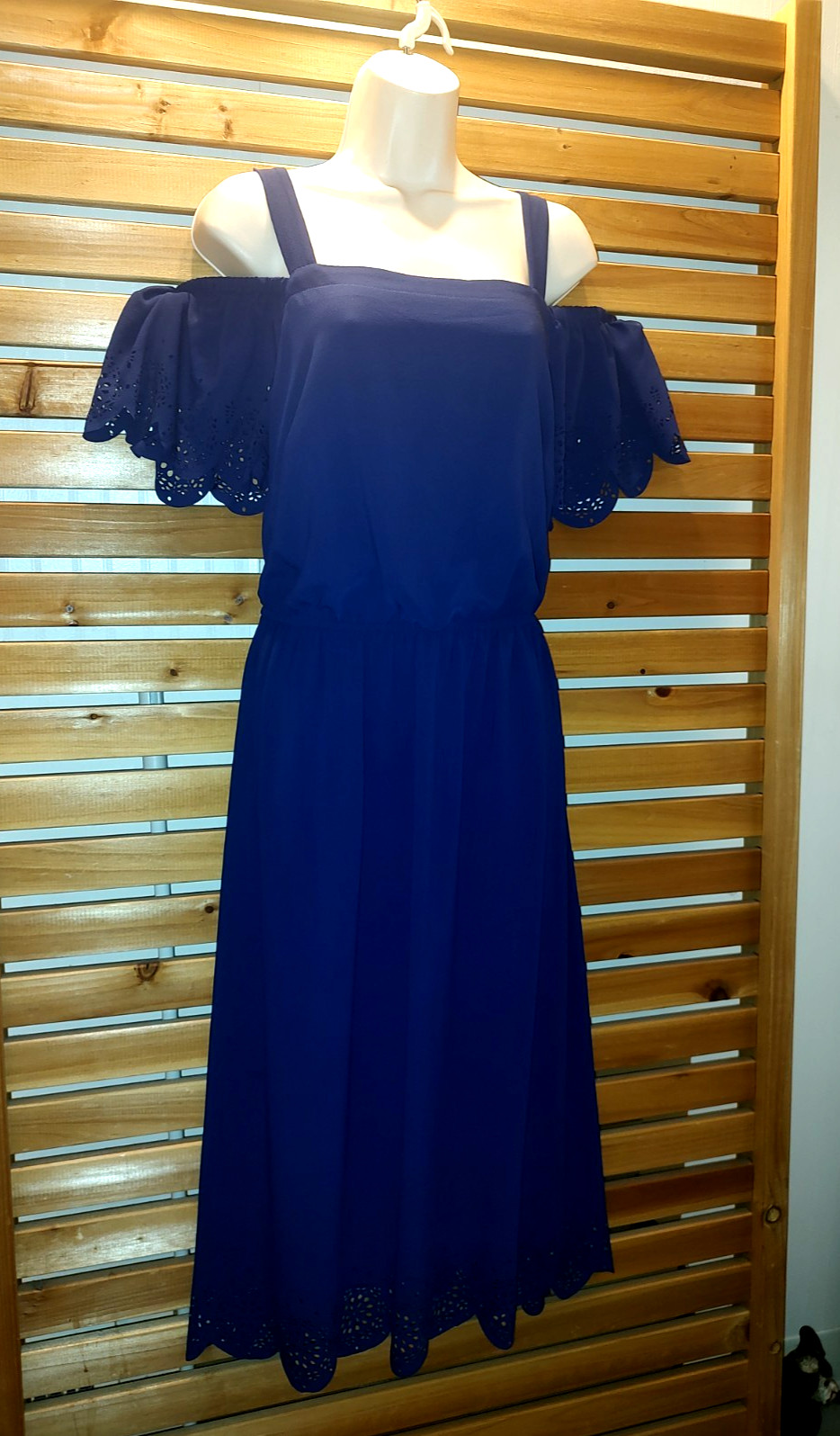 Blue Chiffon Eyelet Strappy Off Shoulder LANE BRYANT 14/16 DRESS Event Party