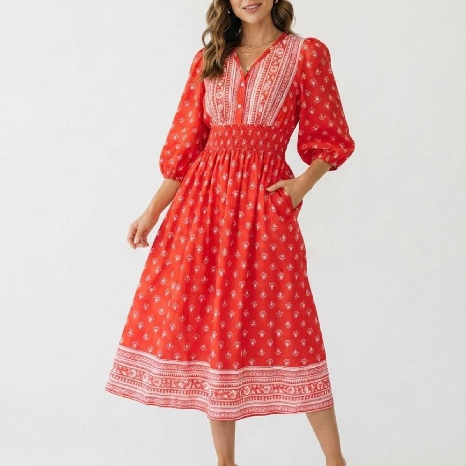 Polygram x Anthropologie Women’s Red and Orange Dress. Size XS