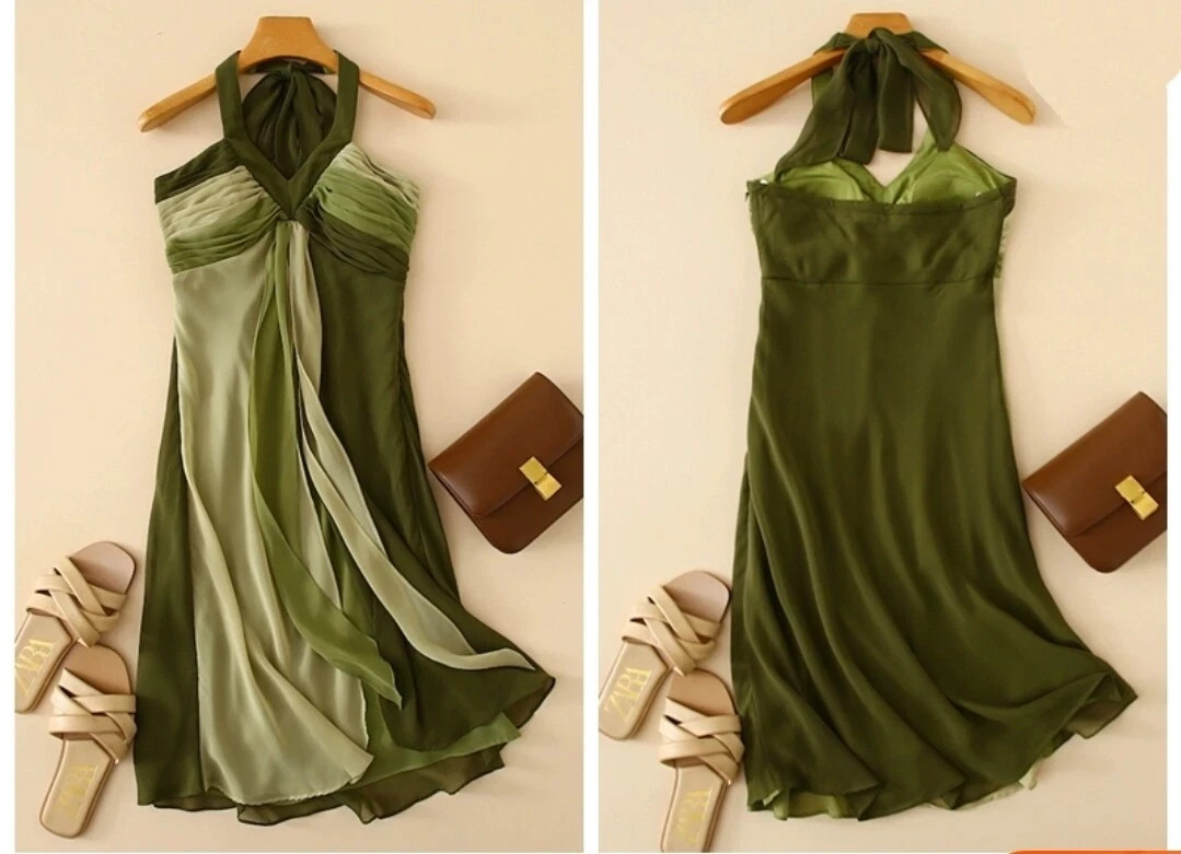 SANGRIA Halter Neck Layered Chiffon Midi Dress – Multiple Sizes