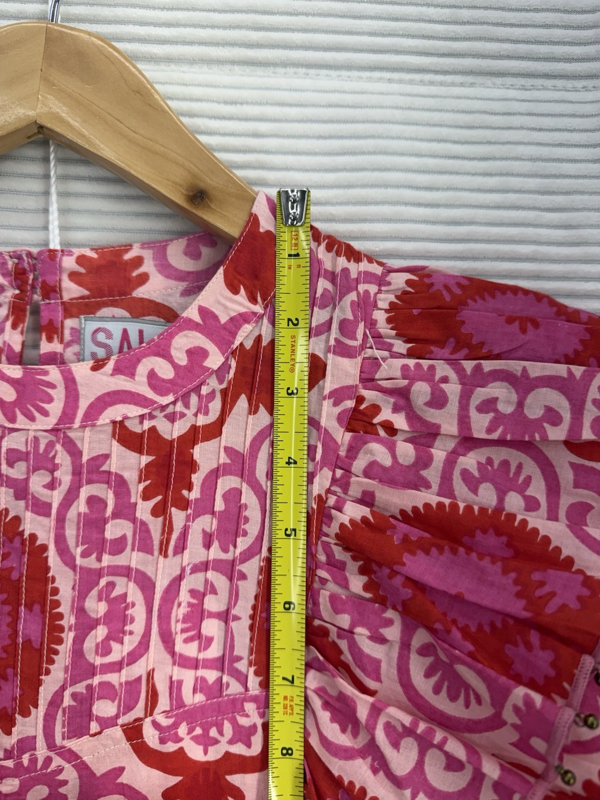 Sal Rosa Ruffle Flutter Sleeve Cotton Midi Vibrant Dress Pink Red Size 10