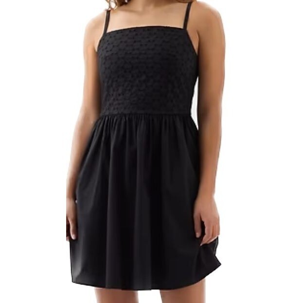 Gap Women’s Black Square Neck Mini Dress Size Large Adj Tank Straps 100% Cotton