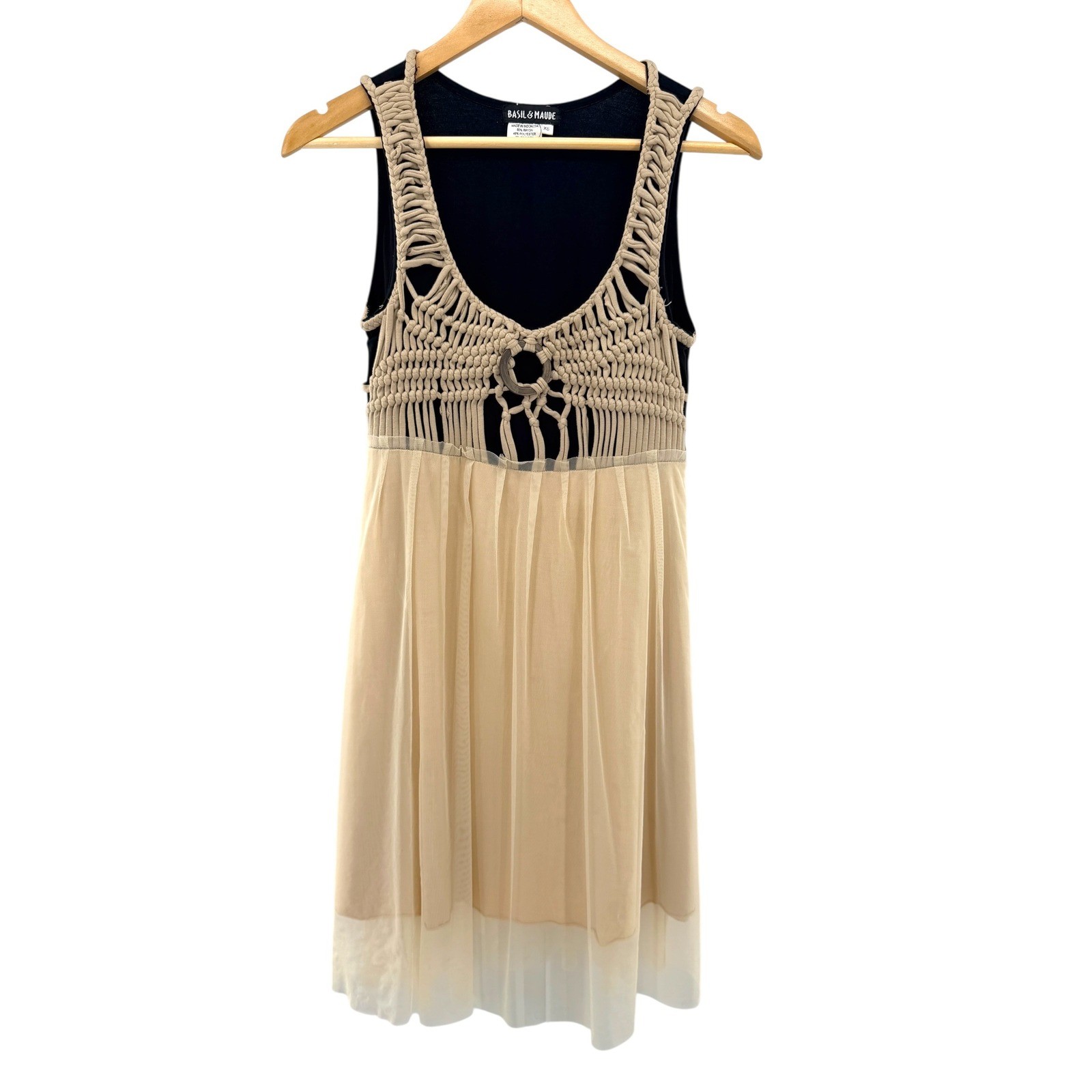 Basil & Maude Macrame Mini Dress Mesh Tulle Boho Crochet Ethereal Fairycore XS
