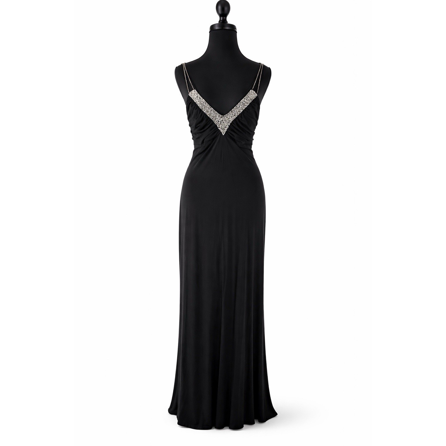 VTG Dave & Johnny Black Beaded Back Prom Gown SZ 13/14 (L ) Lined Hoco Y2K Slit