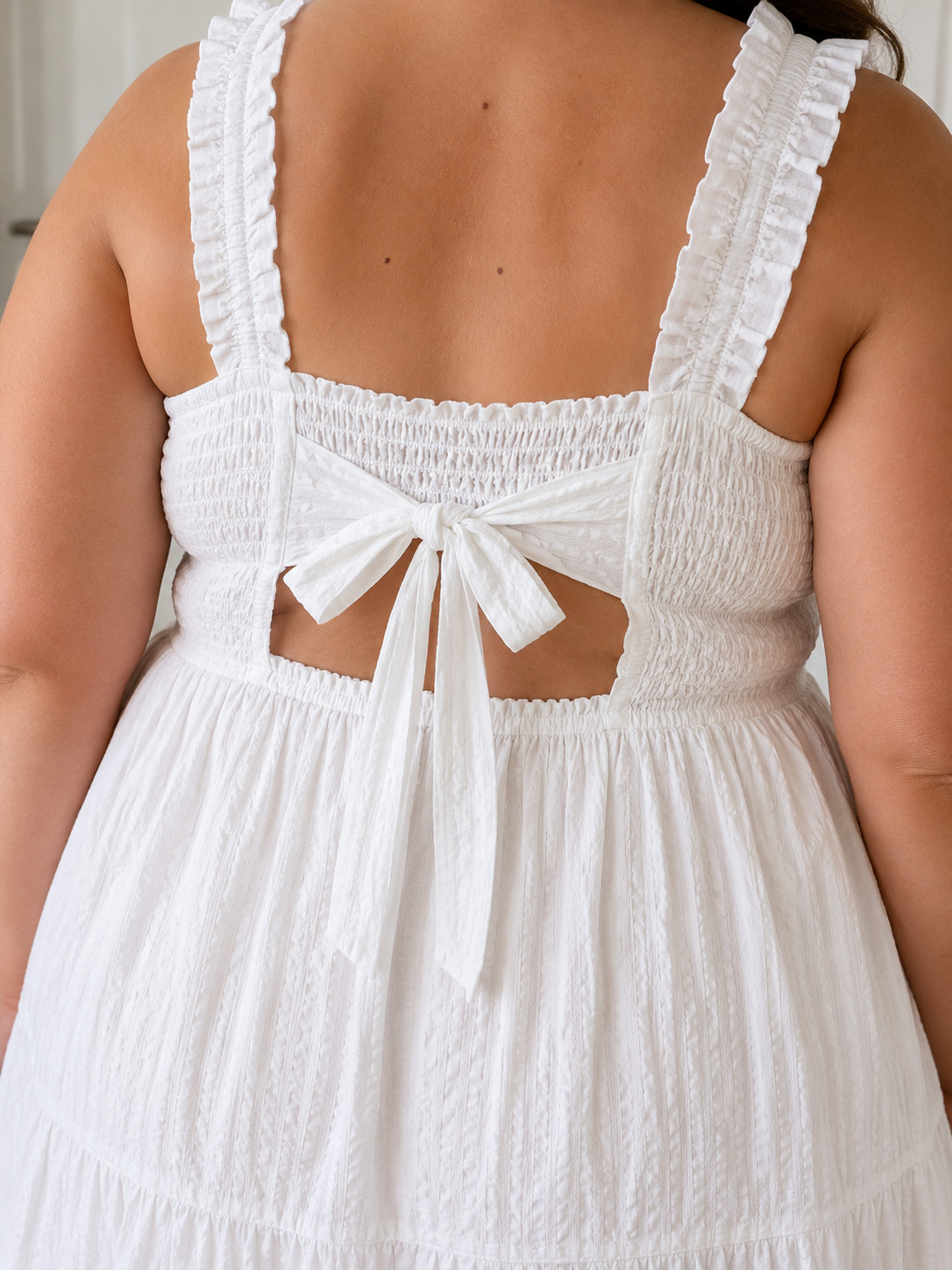 Old Navy Womens 3X White Tiered Gauze Dress Lined Sleeveless Smocked Tie Back