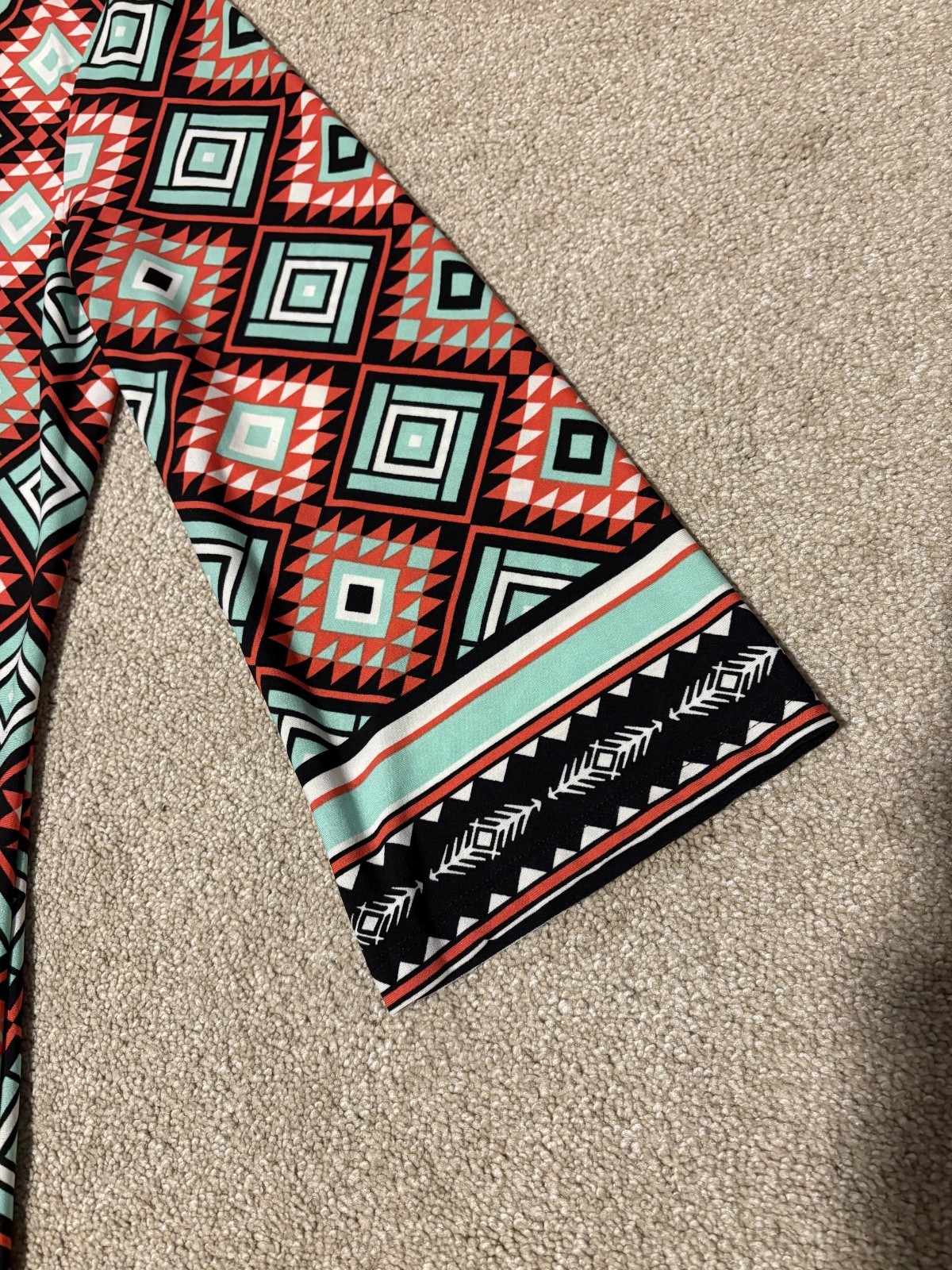 Haani Womens Mod Tunic Dress Bell Sleeve Stretch Aztec Salmon Turqiouse Sz M