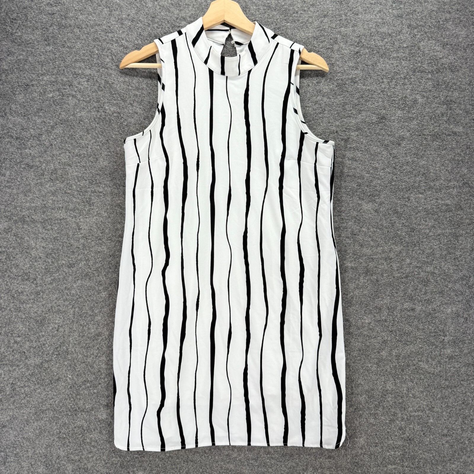 Mud Pie Dress Women S White Striped Shift Short Sleeveless Crew Neck Mini
