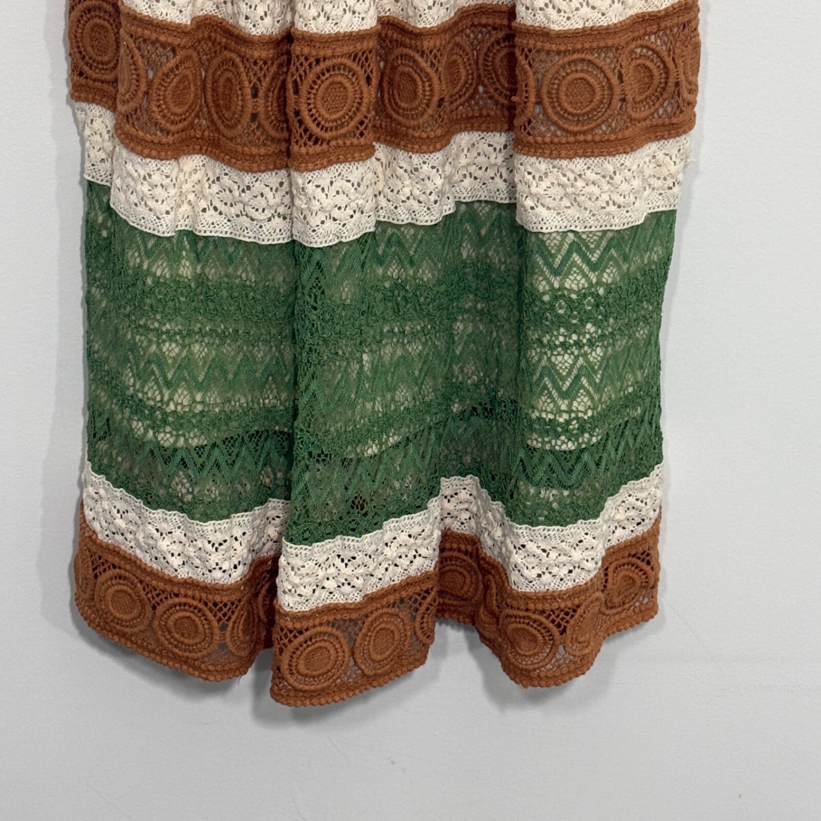 Ryu Womens Dress Small Cream Green Stripe Crochet Boho Hippie Festival Fairy