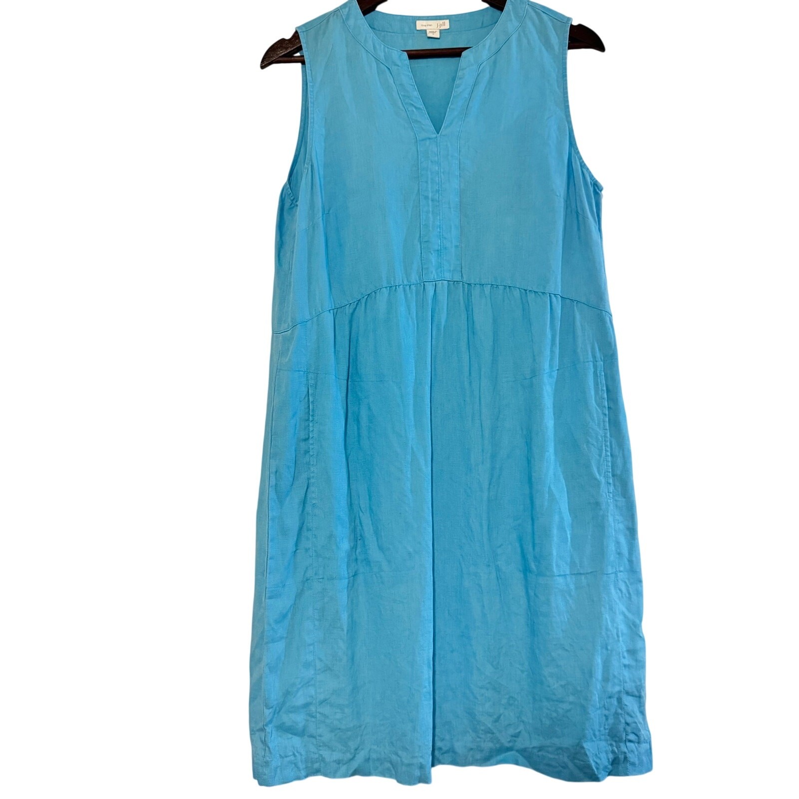 J. Jill Love Linen Small Linen Light Blue Shift Dress Sleeveless Tank Midi Dress