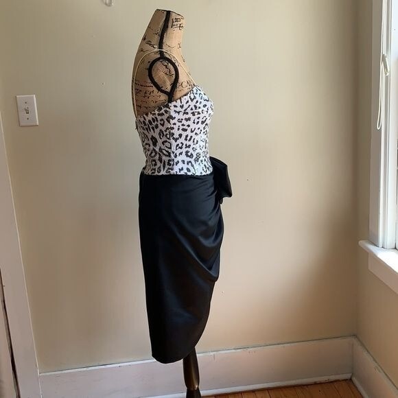 Nadine half wrap black white print dress 5 with bow at waist