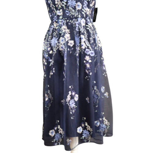 Alex Evenings Navy Blue Floral Mesh Midi Dress Size 6 Elegant Evening Cocktail
