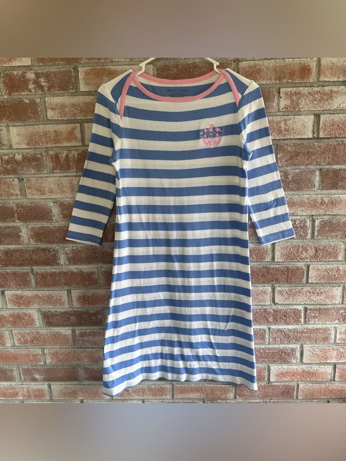 Ralph Lauren Striped Dress Embroidered Logo Women’s Small Blue White Preppy