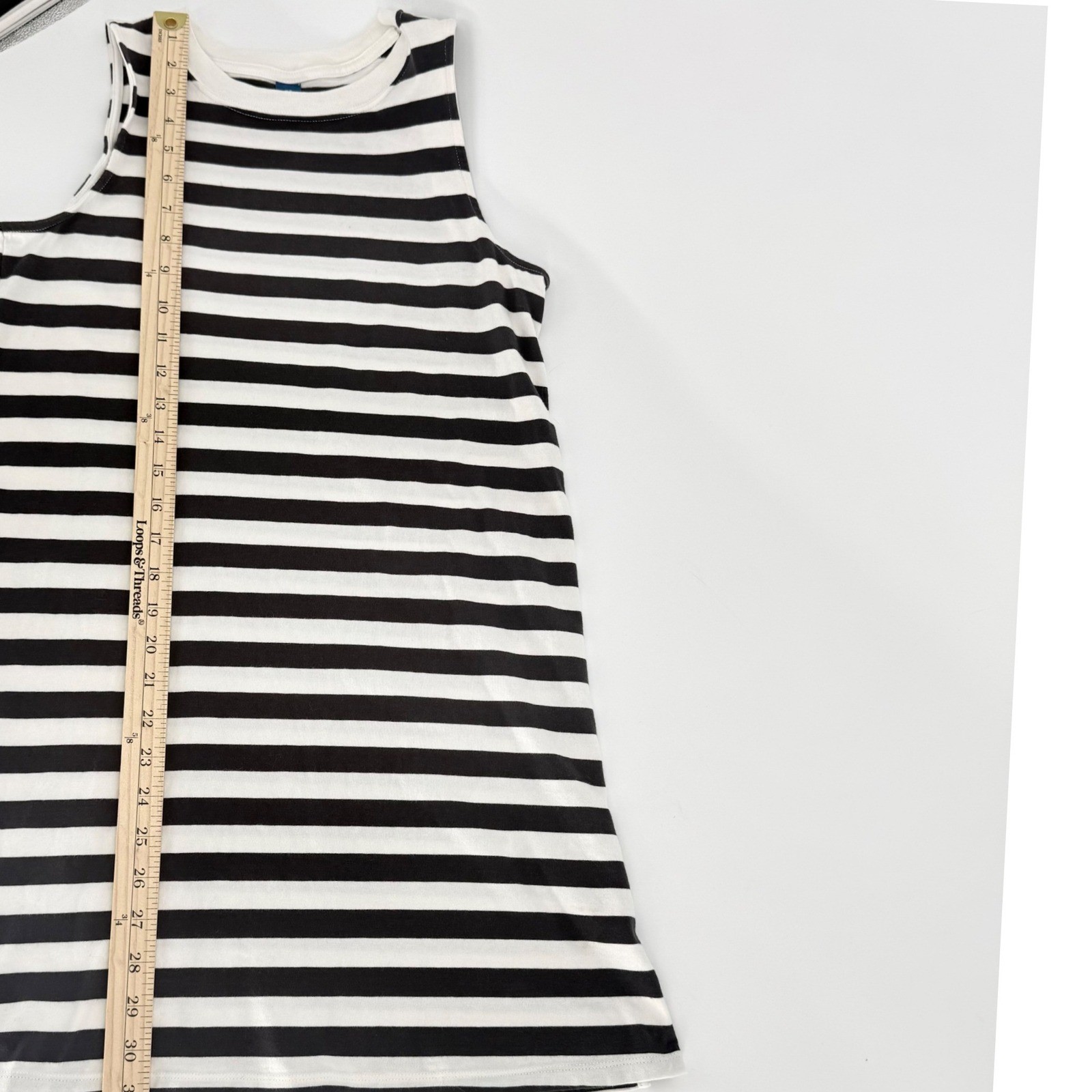 Nautical Black White Striped Sleeveless Cotton Shift TShirt Mini Dress XS Preppy