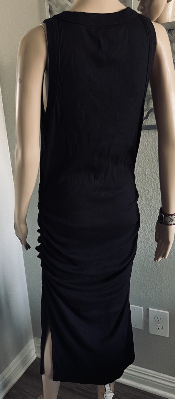 MICHAEL STARS Ruched Side Slit Bodycon Ribbed Maxi Dress Lounge Casual City XL