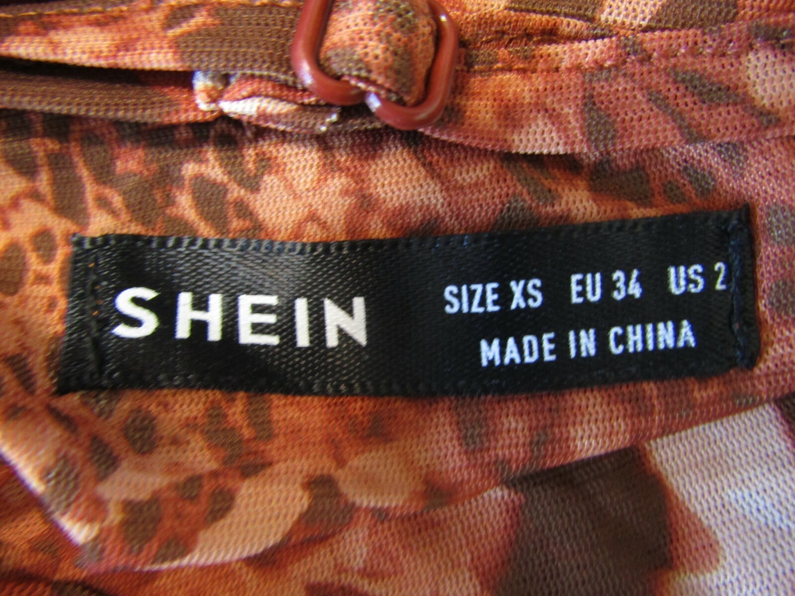 NIB Shein Polyester/Spandex Rust Animal Print Sleek Sleeveless Dress Women’s XS