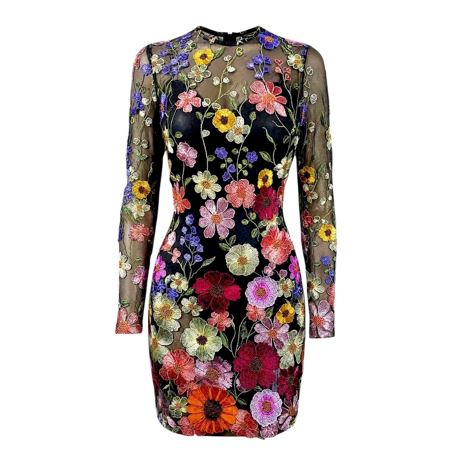 Mac Duggal 68202 Floral Embroidered Mesh Mini Dress Womens 2 NWT
