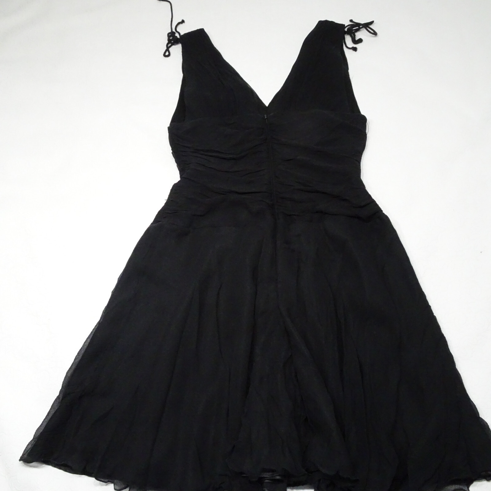 Express Size 10 Black Silk Blend Ruffled Deep V Neck Cut Sleeveless Dress