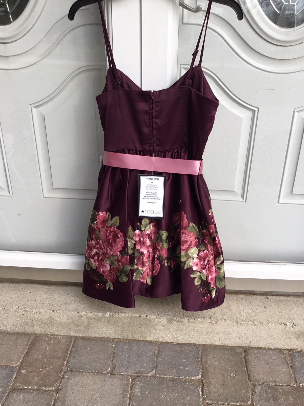 Teeze Me Wine Colored Cocktail Dress With Pink Floral Design & Kremlin Skirt 7