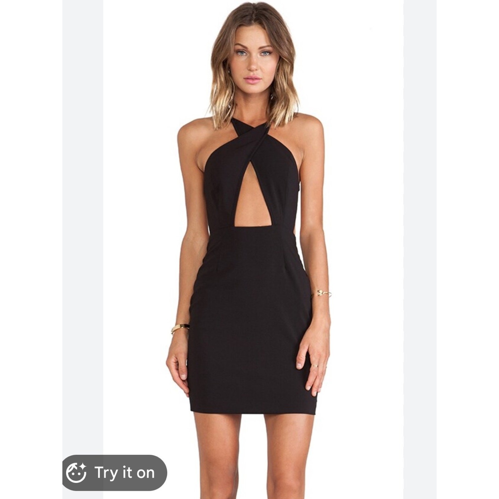 AQ/AQ Kelly Black Halter Midi Dress with Keyhole, EUC, Size 6, MSRP $165
