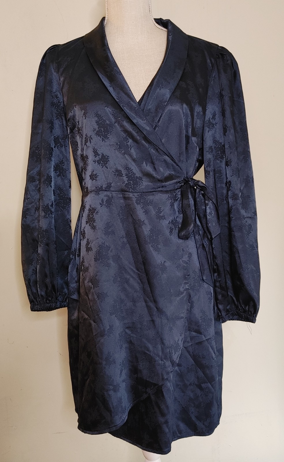 Adelyn Rae V-Neck Wrap Dress Blue Silky Polyester Womens sz Large