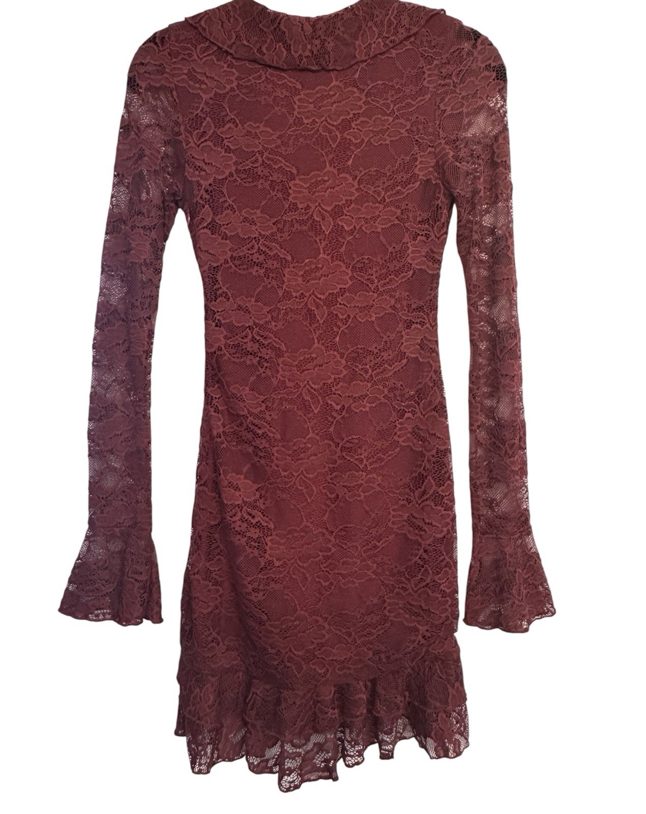 Princess Polly Sidonie Long Sleeve Lace Mini Dress Wine Red Burgundy Size 2